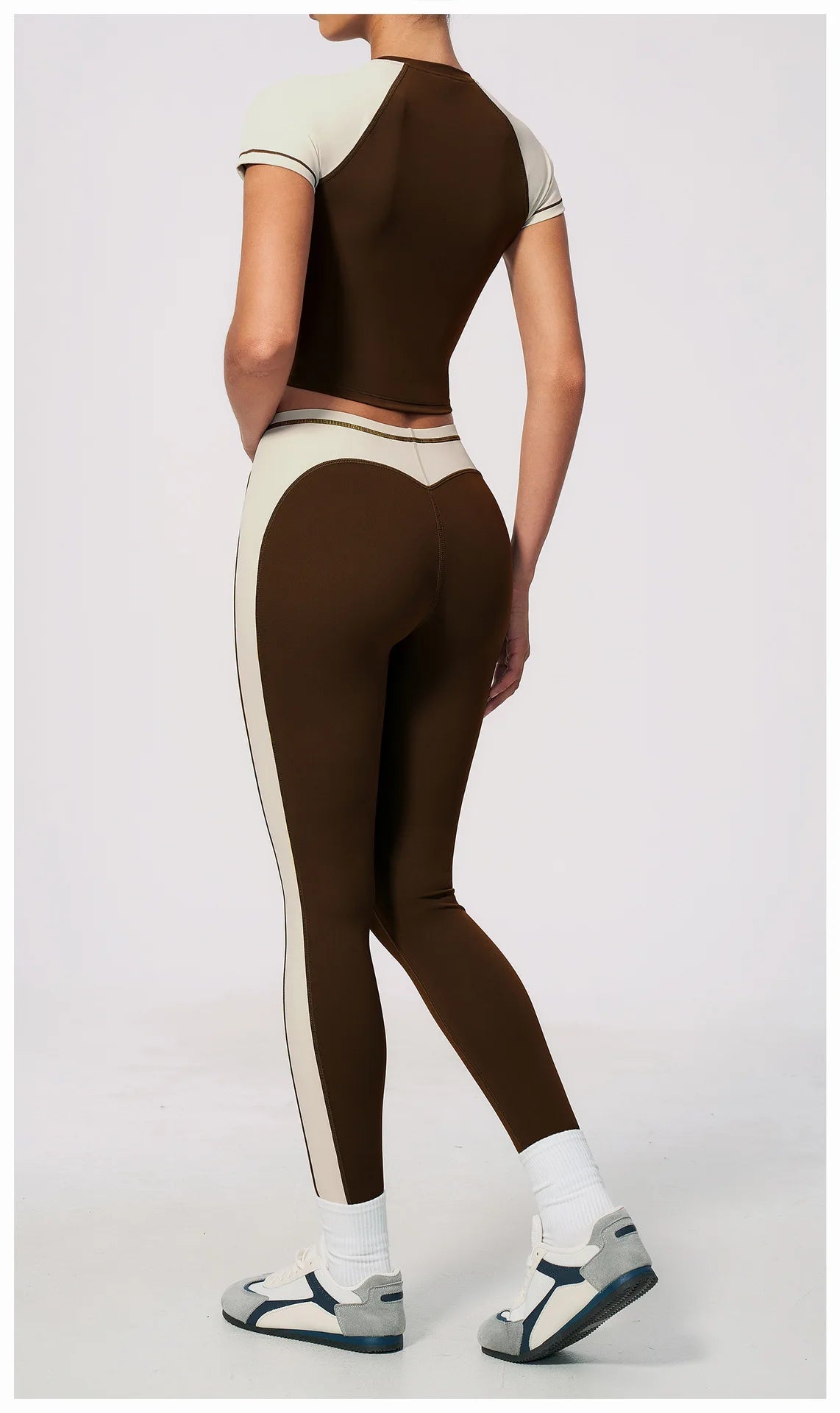 Nake Yoga Set Women's Tracksuit Color Contrast Short Sleeve Slim Sports T Shirts High Waist Leggings Fitness Clothes Gym Outfits