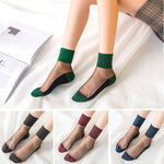 Summer Mesh Hosiery Sock Fashion Lace Short Socks Japanese Style Crystal Glass Socks for Women Sexy Middle Tube Socks