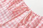 Foridol Spaghetti Strap Tie Up Plaid Dress Women Summer Beach Midi Sundress Strapless Retro Pink Short Vestidos Female Dress