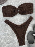 Wrinkled Fishnet Strapless Bandeau Bikini Women Swimsuit Female Swimwear Two-pieces Bikini set High Cut Bather Bathing Suit Swim