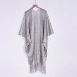 Sexy Fringe Tassel Mesh Sheer Shiny Knitted Tunic Beach Cover Up Cover-ups Beach Dress Beach Wear Beachwear Female Women V3321