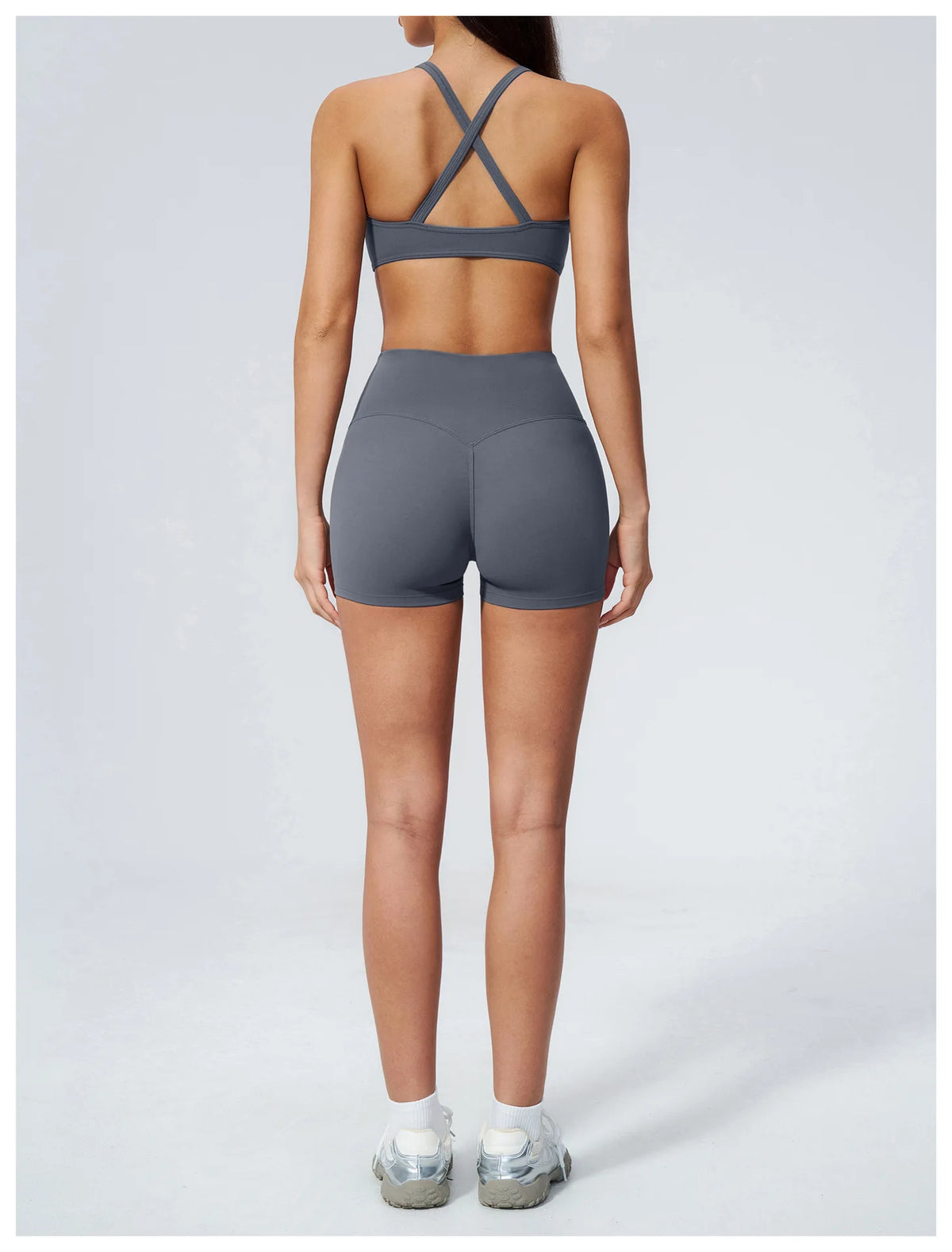 2 Piece Summer Yoga Sets for Women Hollow Back Cross Sports Bra Fitness Clothes Tight High Waist Shorts Running Workout Clothes