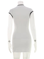 Ahagaga Dresses for Women Sexy Patchwork Hollow Out Cap Sleeve O Neck Sheath Bodycon Slim Casual Club Party Outfits Vestidos