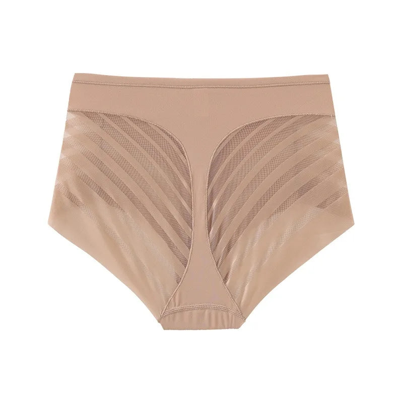 1PC Women Mid-Rise Striped Mesh Shaping Briefs Anti-Chafing Shapers Tummy Control Panties Under Skirt Plus Size Underwear M-3XL