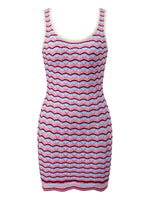 Women Wave Striped Knit Tank Dress Summer Sleeveless Bodycon Mini Dress Bohemian Casual Dress Beach Holiday