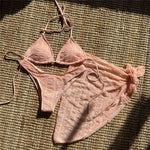 Yellow Micro Thong 3 Piece Bikini Set Damen Mesh Cover Up String Halter Swimwear Sexy Swimsuit Women 2025 Bathing Suit Bikinis