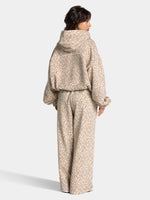 Vintage Leopard Hooded Sweatshirt Suit Loose Fit Contrast Line Wide Leg Trousers Fashion Athletic Tracksuit Outfit