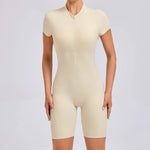 Padded Backless Yoga Cycling jumpsuitWomen Zipper GYM Sportswear Fitness One Piece Sports Suit V Back Workout Playsuit