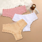 3Pcs Sexy Women Cotton Brazilian Pants Lace Brazilian Briefs Low Waist Floral Solid Color G-string Breathable Soft Lingerie