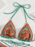 Floral Print Halter Ruffle Frilled Bikini Women Thong Swimwear Female Swimsuit Two-pieces Bikini Set Bathing Suit Swim Beachwear