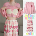 2PCS/Set Women's Big Size with Chest Pads Pajamas Spring Autumn and Winter Nightwear Long-Sleeved Loose Sleepwear Homewear