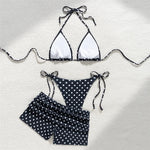 White Dot Print Micro Thong 3 Piece Bikinis Sets Bottoms Shorts Swimwear Sexy Swimsuit Woman 2026 Halter String Triangle Bikini