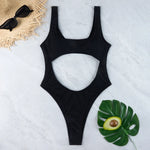 Sexy Hollow Out Thong Bikini 2026 Women Black Red Ribbed Backless Tummy Cut Out One Piece Swimsuit Beach Bathing Suit Swimwear