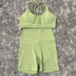 Solid Color Soft Women Gym Yoga Short Cycling Set Cross Back GymBra+High Waist Short Leggings High impact shockproof Sportwear