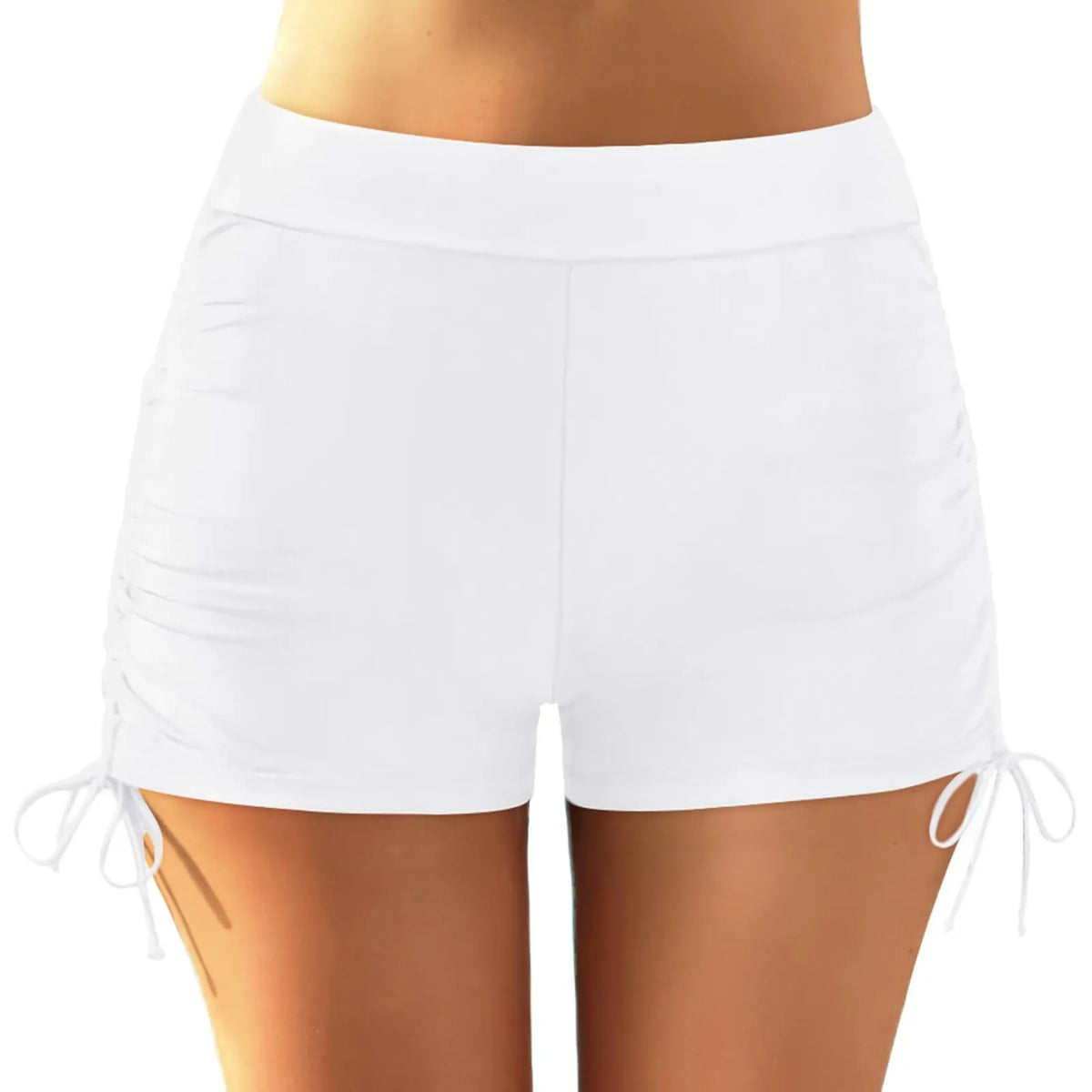 Beach Bathing Suit Women High Waist Bikini Bottoms Swim Briefs Drawstring Beach Shorts Solid Leopard Bikini Ruched Swim Bottoms