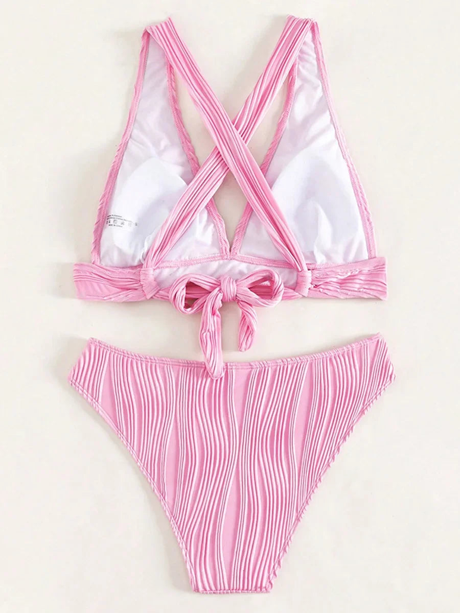 2025 Wrinkled Crinkled Bikini Women Swimwear Female Swimsuit Two-pieces Bikini Set High Cut Bathing Suit Swim Beach Wear Lady