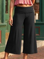 Women's Summer Capri Pants Fold Over Waistband Low Rise Wide Leg CroppedTrousers Daily Lounge Out Going Solid Color