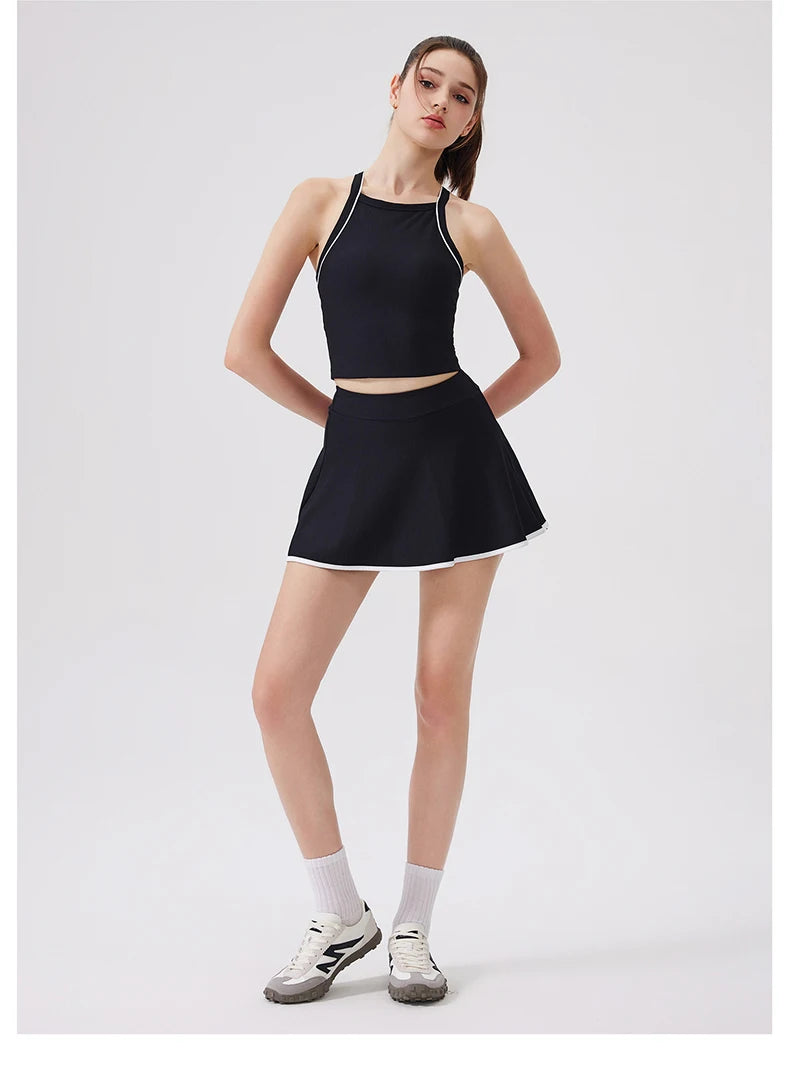 2PCS Women Tracksuit Yoga Set Gym Bra Sports Short Skirt Workout Sportswear Running Tennis Clothing Gym Wear Athletic Sport Suit