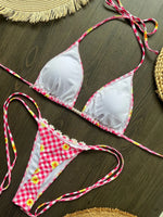 3D Flowers Halter Plaid Bikini Women Swimsuit Female Swimwear Two Pieces Bikini Set Mini Micro Thong Bathing Suit Swim Beachwear
