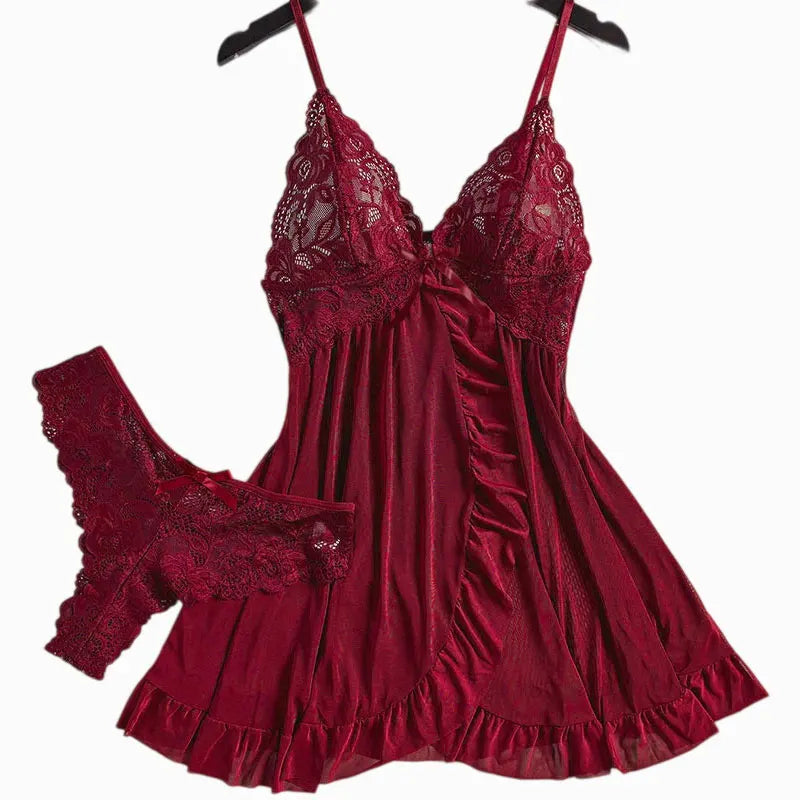 Plus Size Underwear For Women Sexy Thong Nightdress Sets Transparent Underpants A Set Of Female Lingerie Lace Panties Nightgowns
