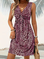 Summer Style Leopard Print Mini Dress Women Fashion Vacation Elegant Vintage V-neck Sleeveless Vestidos Nightclub Party Dresses