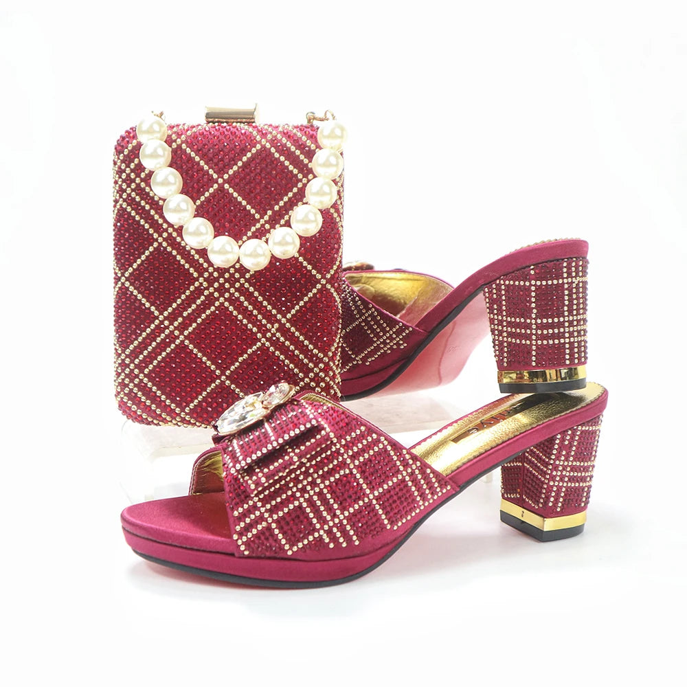 Doershow New Arrival Shoes and Bag Set African Sets 2022 pink Nigerian Women Shoes and Matching Bags Set for wedding!1-59
