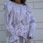 FDYOUI Women's O-neck Single Breasted Ruffles Floral Dress with Corset Ladies Chic Long Sleeve Tunics Shirts Dresses High Street