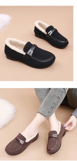 Retro Women's Slip on Flat Shoes White Women Soft Sole Non-slip Loafer Female Casual Plush Warm Cotton Shoes Zapatillas Mujer