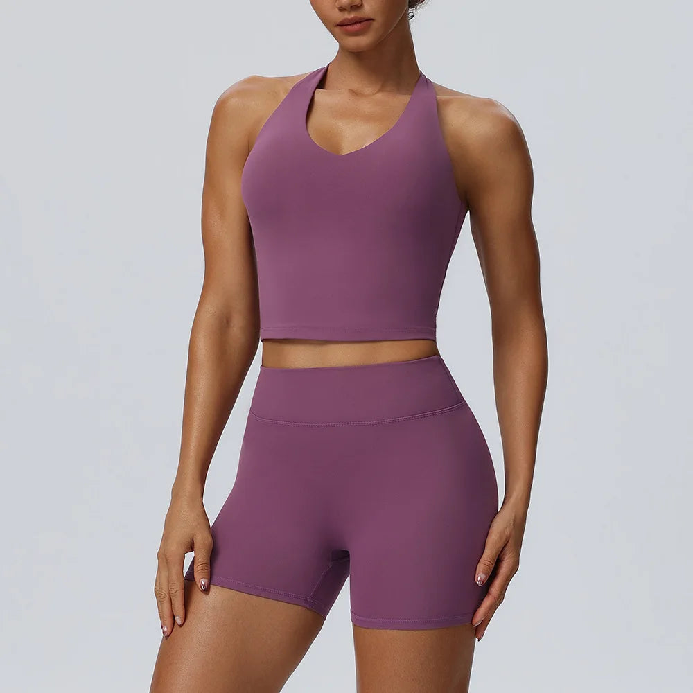 Women 2 Piece Yoga Set Cloud Feel Quick Dry Sports Vest Butt Lifting Shorts Stretch Tight Fitness Workout Running Sports Suit
