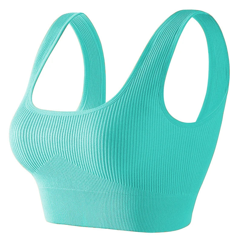 Women'S Ribbed Seamless Sports Bralettes,High Stretch Knit Fabric, Solid Color, with Removable Pads for All Seasons