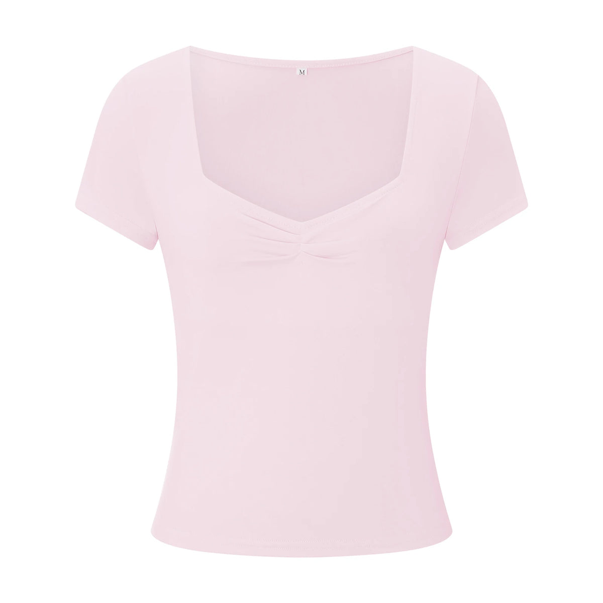 New Women T-shirt Summer Solid Color Short Sleeve Square Neck Slim Fit Crop Tops Casual Elegant Basic Tee Shirts