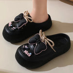 2025 New Slippers DIY Bow Platform Sandals for Women Summer Thick Sole Beach Slides Woman Flowers Non Slip Clogs Garden Shoes