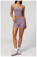 New Yoga Sets Women V Neck Back Criss Cross Sports Tank Top High Waist Butt Lift Shorts Fitness Suit Gym Running Workout Clothes