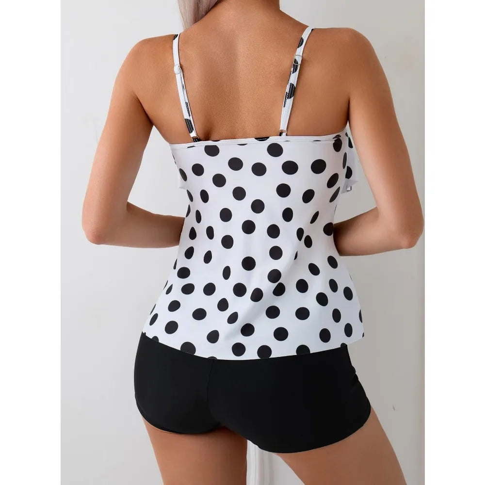 Sexy High Waist Shorts Ruffle Women Swimsuit Two Piece Swimwear Female Tankini Set Polka Dot Bathing Suits Brazilian Biquini