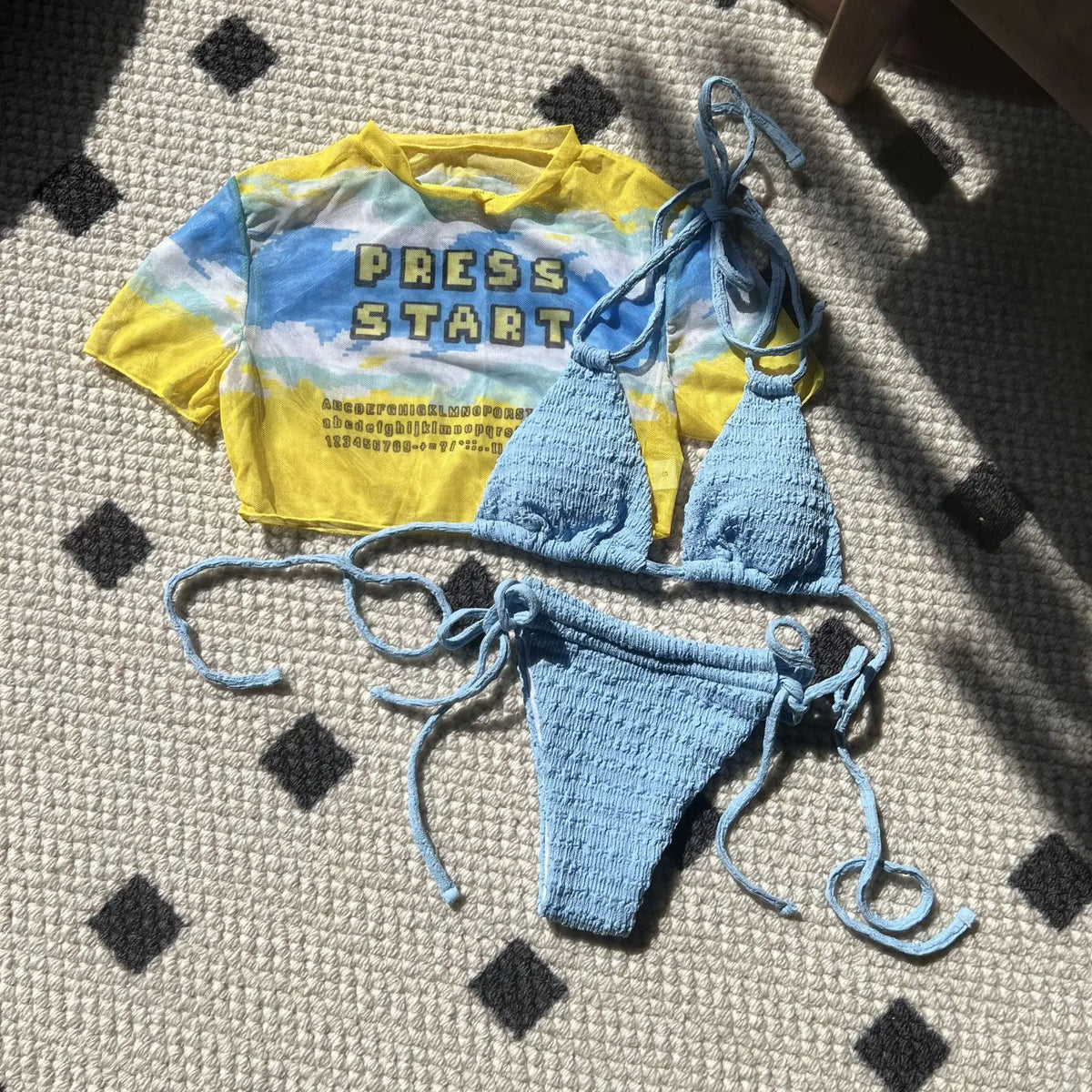 DEKA Girl Three-Piece Bikini Set High Cut Women Mesh Sheer Srappy Thong Swimwear Female Lace-up Swimsuit Bather Bathing Suit