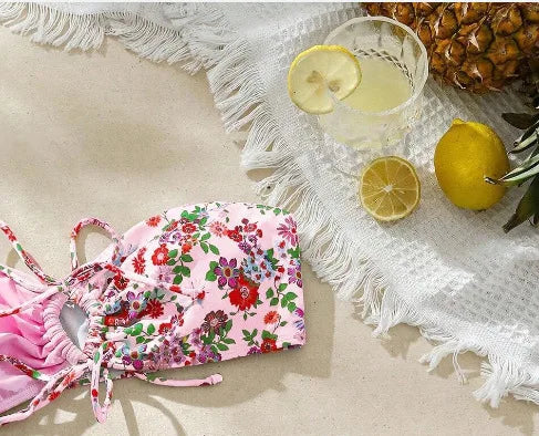 New Sexy Floral Print Bandeau Bikini 2024 Women Swimwear Female Swimsuit Two Pieces Thong Bikini Set Bather Tie Bathing Suit