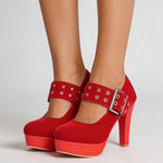 2026 Big Size 33-43 Retro Black Office Lady Buckle Strap Mary Janes Platform Pumps Elegant Red 10.5cm High Heels Shoes Women