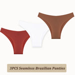 3PCS Seamless Panties Ultra-thin Brazilian Maillard panties Women Ice Silk Underwear Sexy Panty Low Waist G-string Female Solid