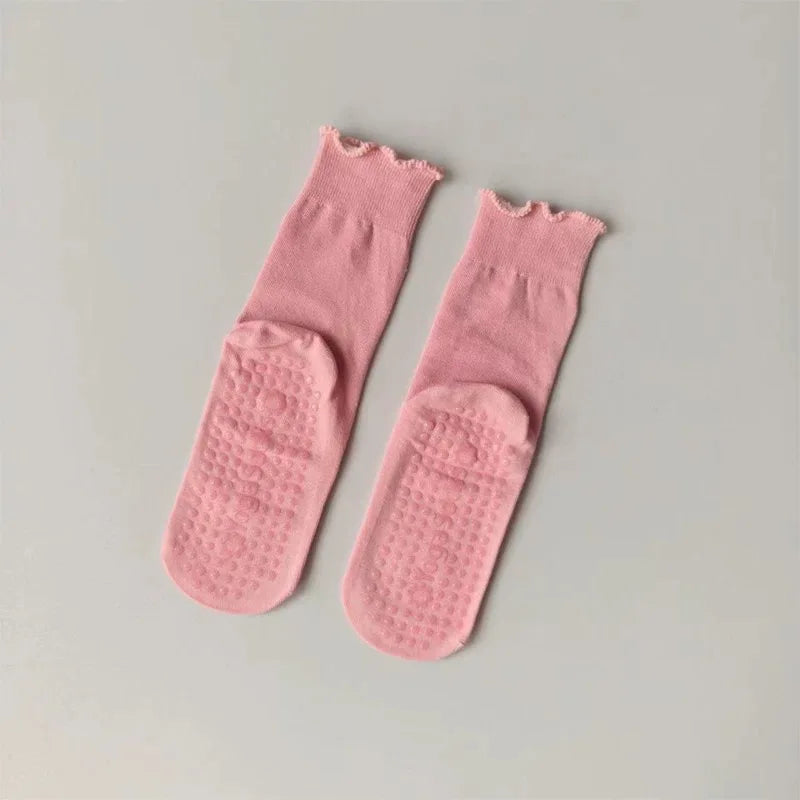 Women's Mid-Tube Cotton Yoga Sports Socks Summer Non-Slip Solid Color Breathable Anti-Fungus Fitness Edge Pure Cotton Socks