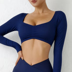 DIAS FIT JOY Nylon Gym Top Yoga Long Sleeved T-Shirt Tight Pleated Sports Top Women's Waist Tight Yoga Top