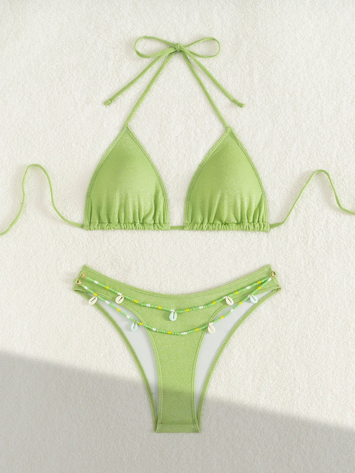 New Sexy Shell Thong Bikinis 2025 Swimsuits Women's Swimwear Female Beach Swim Wear Bathing Suits Brazilian Bikini Set Green