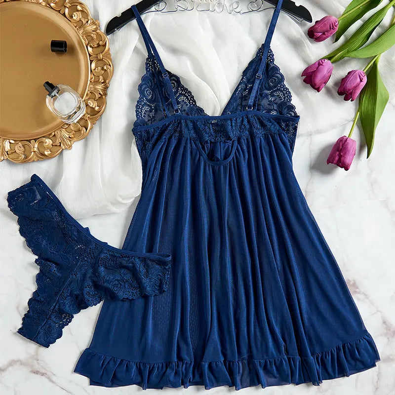 Tulle Suspenders Lace V-Neck Sleepwear Underwear Semi-transparent Night Dress Women's Sexy Lingerie Nightgowns Nighties