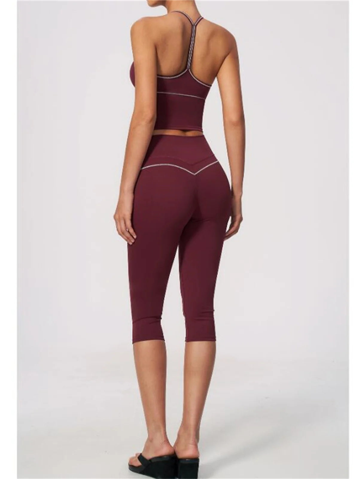 Summer Color Blocking Yoga Suit Women Tracksuit Hanging Neck V Neck Slim Sports Vest Tight Hip Lifting Capri Pants Fitness Sets
