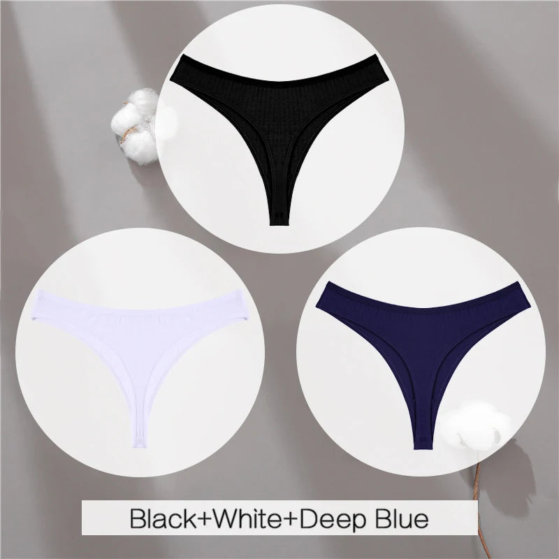 3Pcs/Set Women Cotton G-String Panties Female Low Rise Thongs Ladies Sexy Bikini 7 Solid Color Girl Soft M-XL Intimates Lingerie
