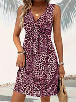 Summer Style Leopard Print Mini Dress Women Fashion Vacation Elegant Vintage V-neck Sleeveless Vestidos Nightclub Party Dresses