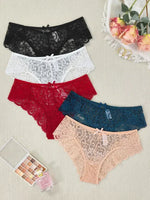 5pcs Sexy Lace Women's Panties Bow Decor Comfortable Breathable Lady Briefs Elegant Sexy Lingerie Solid Fashion Female Underwear