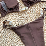 Shiny Halter High Leg Cut Beads Bikini Women Swimwear Female Swimsuit Two-pieces Bikini Set Padded Bather Bathing Suit Swim Lady