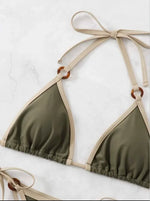 Women Green Halter Micro Ring String Bikini Sets Two Pieces Tie Thong Swimsuit Swimwear Bathing Suit Beach Outfits Biquini