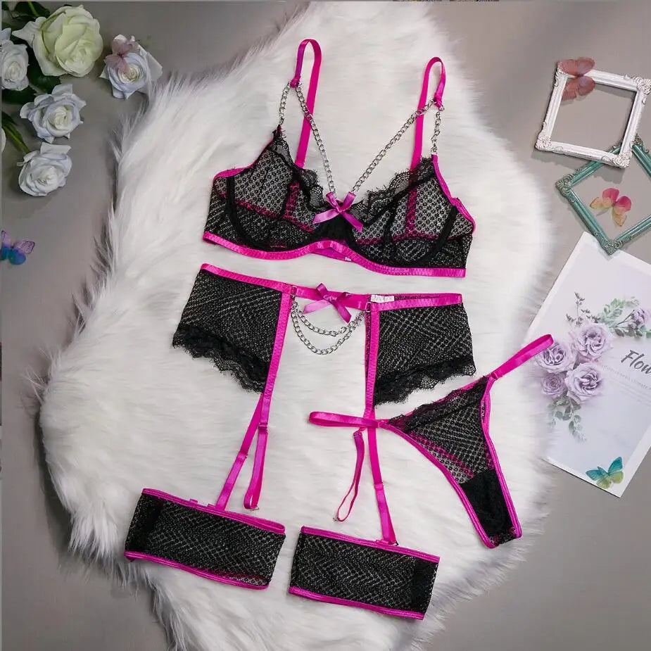 Sexy Bra And Panty set Exotic Costumes Sensual Transparent Erotic Apparel Porn Goth Mesh Sex Outfit Top and Briefs