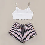 Summer Pajamas Set Women Sleepwear Sexy Lingerie Casual Sleeveless Striped Tank Top Vest + Shorts Set Pijamas Homewear